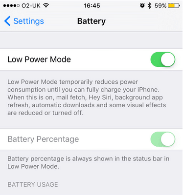 iphone low battery option