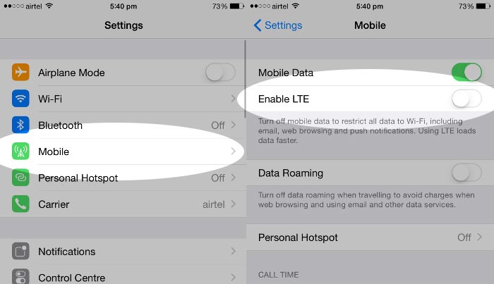 turn off 4g lte on iphone