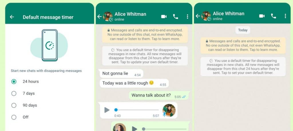 WhatsApp disappearing messages - 24hours and 90days